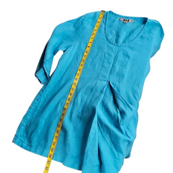 FLAX Womens 100% Linen Lagenlook Shirt, Blue, Pleated, Scoop Neck, Size M - Picture 8 of 8